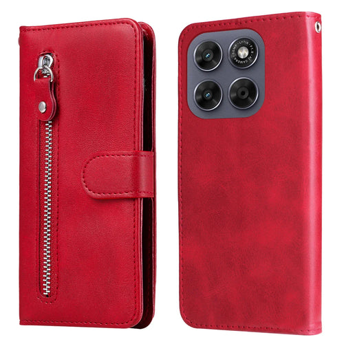 PU Leather Cases For Motorola Moto G87 5G / G77 5G / G67 5G Zipper Pocket Wallet Phone Cover Stand - Red - 1