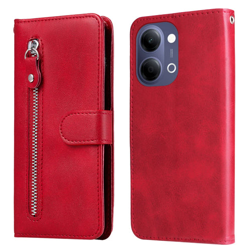 For vivo Y21 5G (2026) / vivo Y05 4G PU Leather Cases with Zipper Pocket Wallet Phone Cover Stand - Red - 1