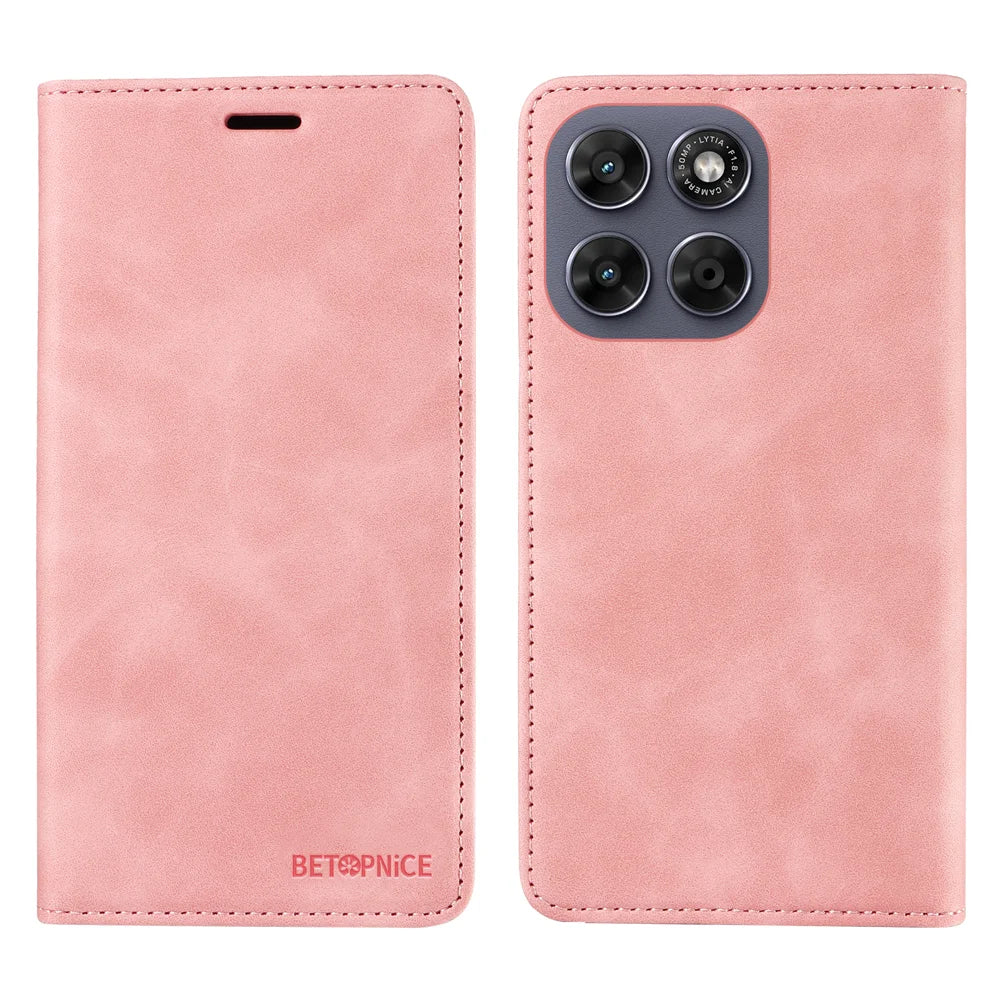 BETOPNICE Leather Case For Motorola Moto G87 5G / G77 5G / G67 5G Magnetic Closure RFID Blocking Wallet Stand Phone Cover - Pink - 1