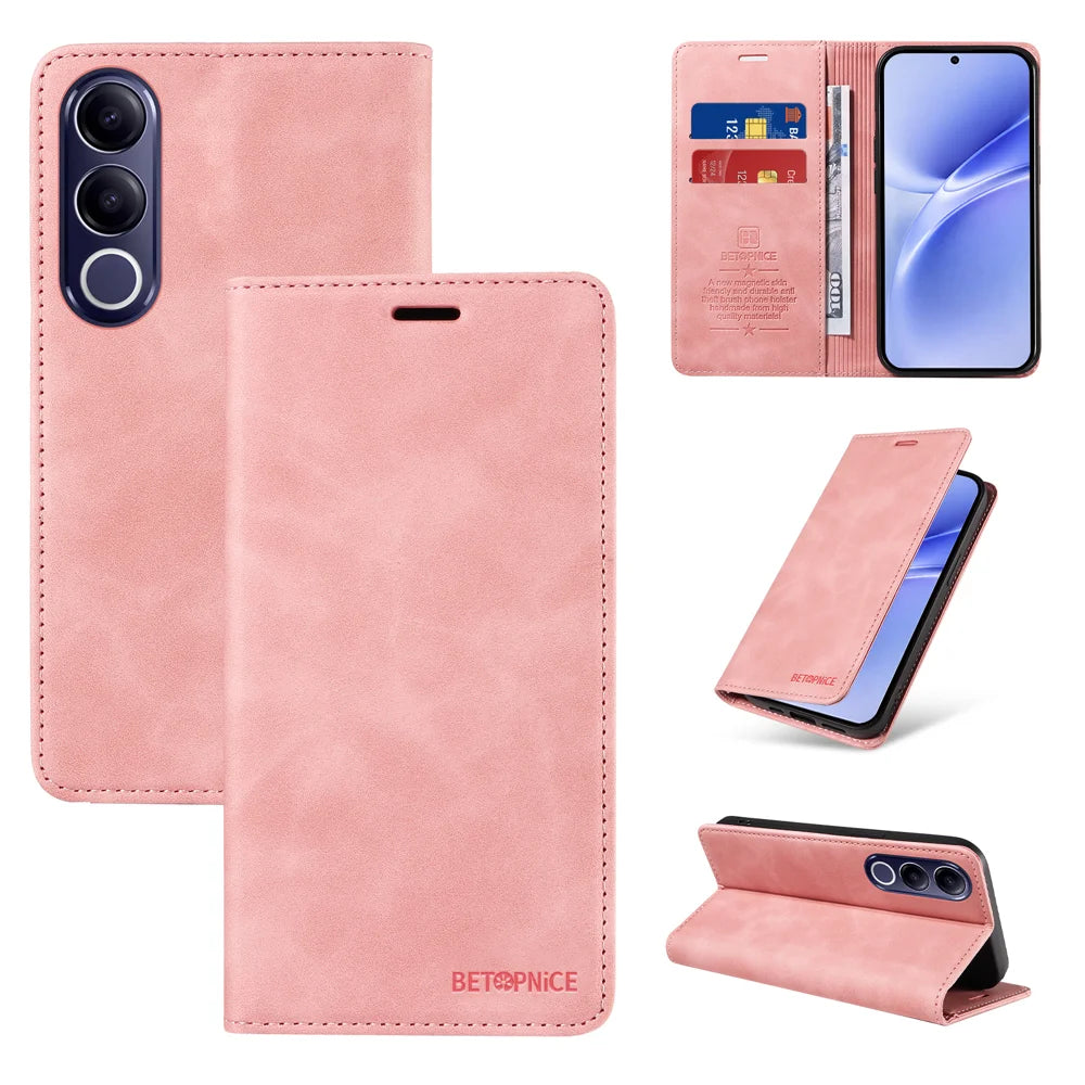BETOPNICE For vivo V70 FE 5G Case  Magnetic Closure RFID Blocking Wallet Stand Leather Phone Cover - Pink - 3