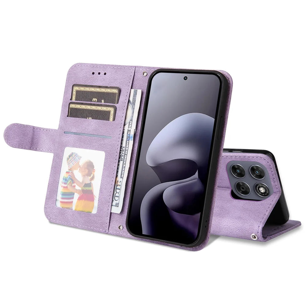 Leather Wallet Cases For Motorola Moto G87 5G / G77 5G / G67 5G Skin Touch Phone Cover Stand with Strap - Purple - 2