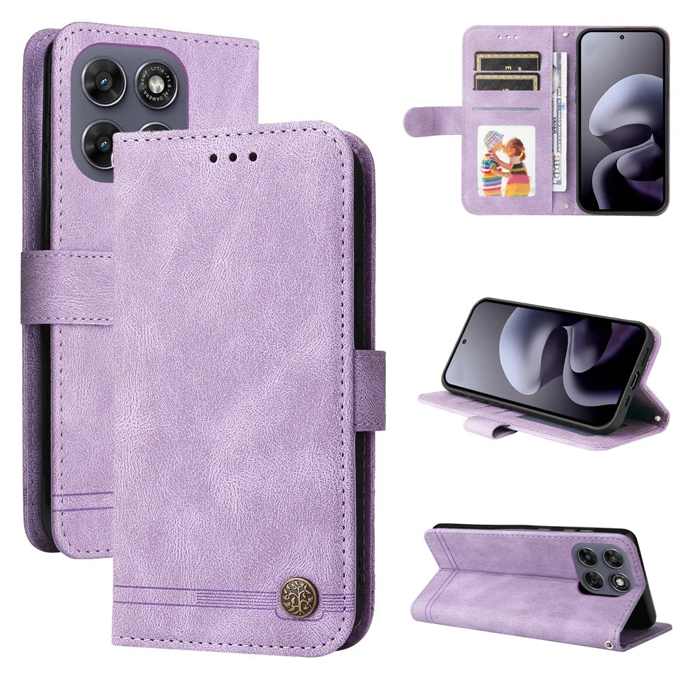 Leather Wallet Cases For Motorola Moto G87 5G / G77 5G / G67 5G Skin Touch Phone Cover Stand with Strap - Purple - 3