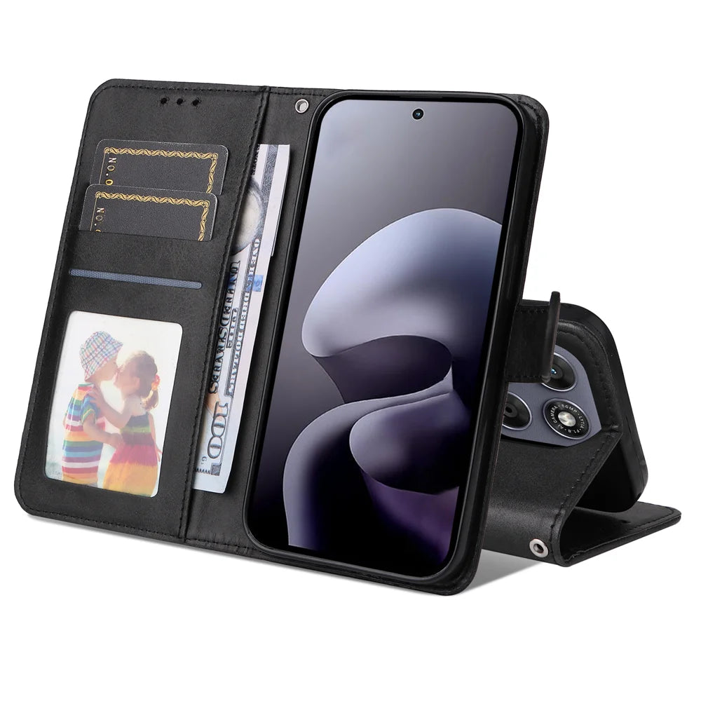 Wallet Case For Motorola Moto G87 5G / G77 5G / G67 5G PU Leather Folio Flip Phone Cover - Black - 2