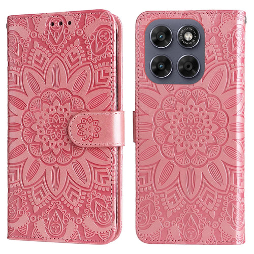Sunflower Imprint Case For Motorola Moto G87 5G / G77 5G / G67 5G Leather Wallet Phone Cover - Pink - 1