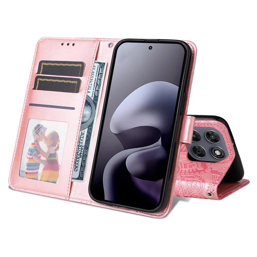 Sunflower Imprint Case For Motorola Moto G87 5G / G77 5G / G67 5G Leather Wallet Phone Cover - Pink - 2