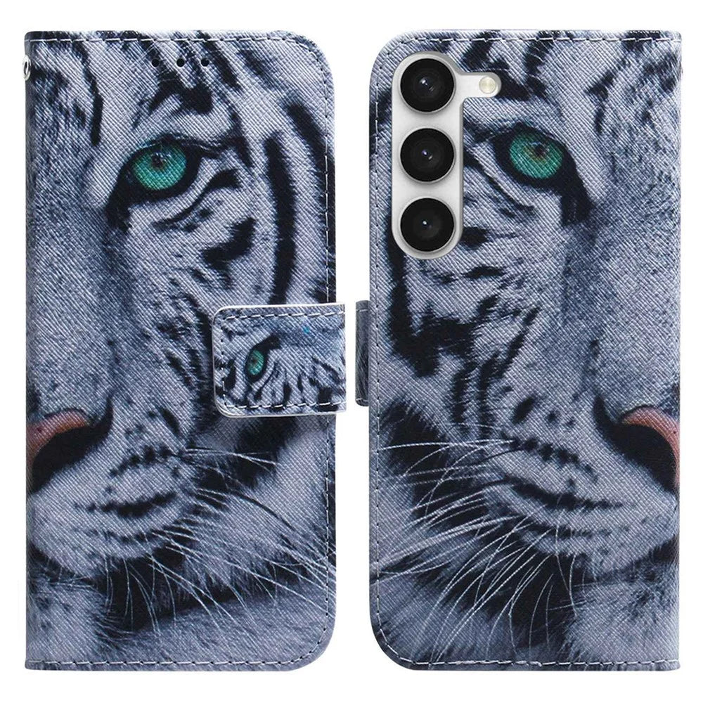 For Samsung Galaxy S23+ Pattern Printing PU Leather Drop-proof Cover Magnetic Clasp Flip Stand Wallet Case - Tiger Head - 1