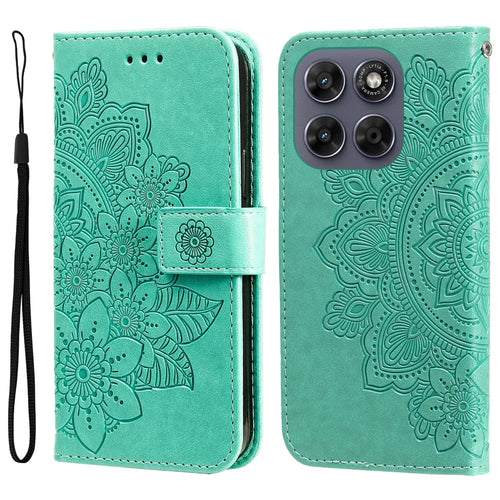 Sunflower Imprint Case For Motorola Moto G87 5G / G77 5G / G67 5G Case Floral Pattern PU Leather Wallet Stand Phone Cover - Green - 1
