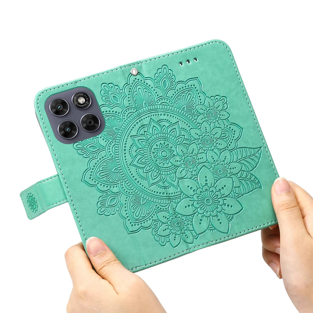 Sunflower Imprint Case For Motorola Moto G87 5G / G77 5G / G67 5G Case Floral Pattern PU Leather Wallet Stand Phone Cover - Green - 2