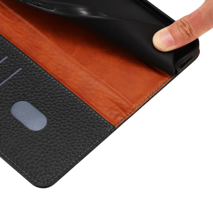 For Google Pixel 10a Case Wallet Stand Litchi Texture Genuine Cow Leather Flip Phone Cover - Black - 3