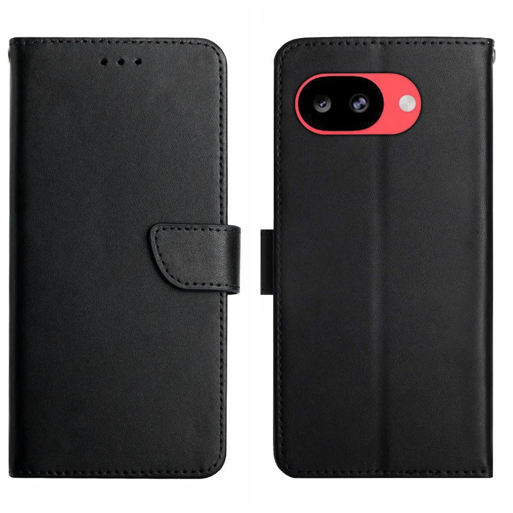 For Google Pixel 10a Case Genuine Cow Leather Phone Cover Nappa Texture - Black - 1