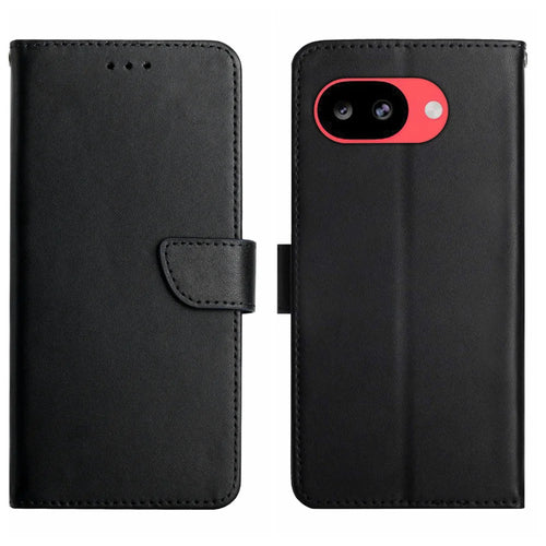 For Google Pixel 10a Case Genuine Cow Leather Phone Cover Nappa Texture - Black - 1