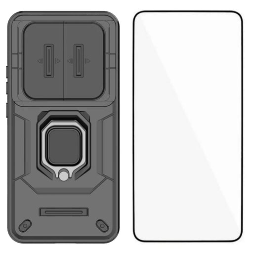 WANLONFENG For Honor X70 5G / Honor X9d 5G / Honor Magic8 Lite 5G  ZDX Series Case PC TPU Kickstand Phone Back Case with Lens Cover + Tempered Glass - Black - 1
