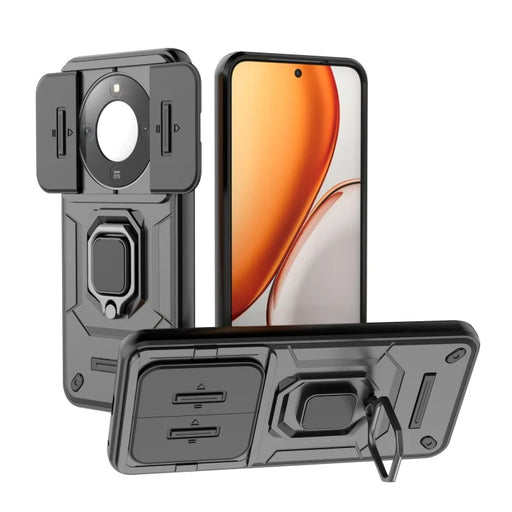 WANLONFENG For Honor X70 5G / Honor X9d 5G / Honor Magic8 Lite 5G  ZDX Series Case PC TPU Kickstand Phone Back Case with Lens Cover + Tempered Glass - Black - 2