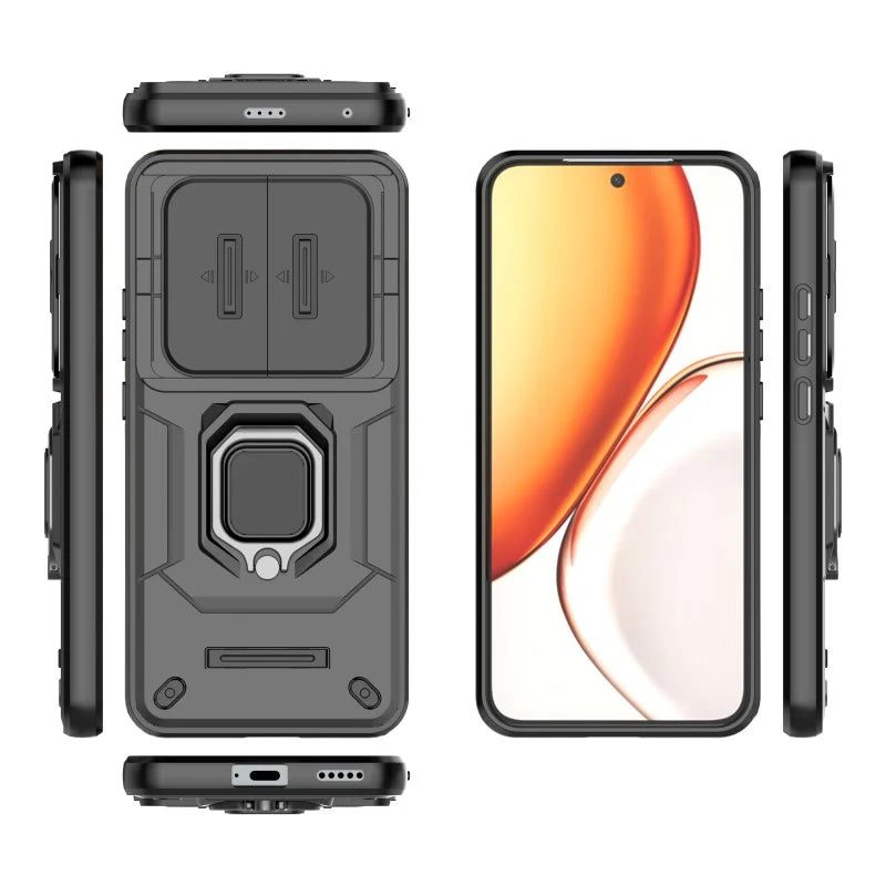 WANLONFENG For Honor X70 5G / Honor X9d 5G / Honor Magic8 Lite 5G  ZDX Series Case PC TPU Kickstand Phone Back Case with Lens Cover + Tempered Glass - Black - 4