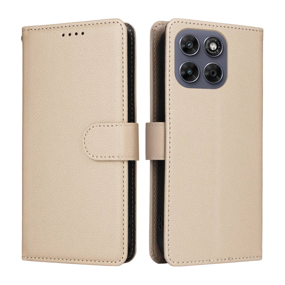 RFID Blocking Case For Motorola Moto G87 5G / G77 5G / G67 5G Case RFID Blocking 3 Card Slots PU Leather Phone Cover with Wrist Strap - Creamy White - 2