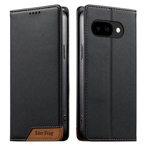 DIERFENG DF-018 for Google Pixel 9a Case RFID Blocking Wallet Leather Phone Cover with Color Splicing Logo Corner - Black - 1