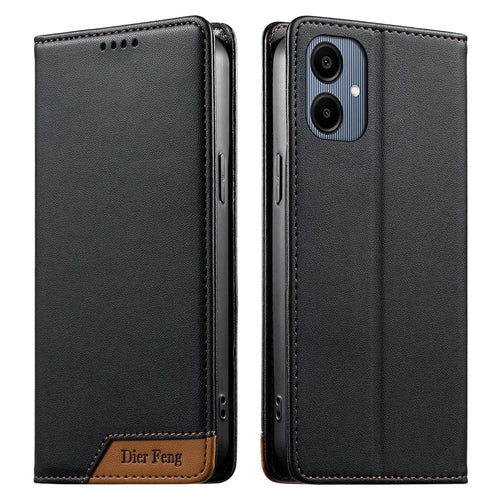 DIERFENG DF-018 for Samsung Galaxy A06 5G  /  A06 4G Case RFID Blocking Wallet Leather Phone Cover with Color Splicing Logo Corner - Black - 1