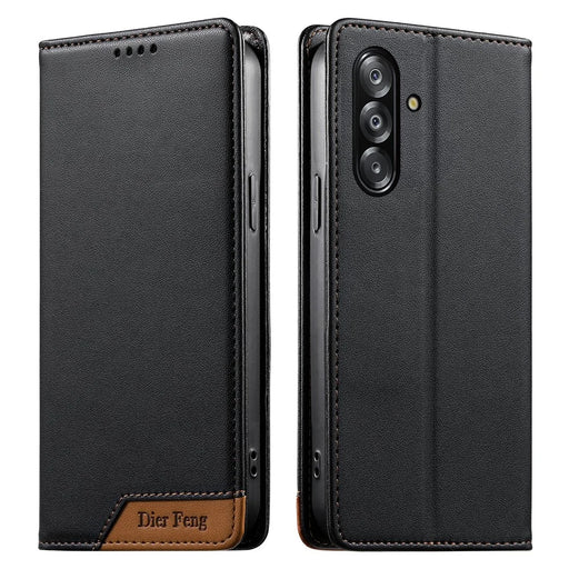 DIERFENG DF-018 for Samsung Galaxy A26 5G Case RFID Blocking Wallet Leather Phone Cover with Color Splicing Logo Corner - Black - 1