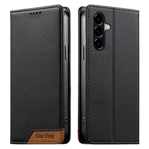 DIERFENG DF-018 for Samsung Galaxy A57 5G Case RFID Blocking Wallet Leather Phone Cover with Color Splicing Logo Corner - Black - 1