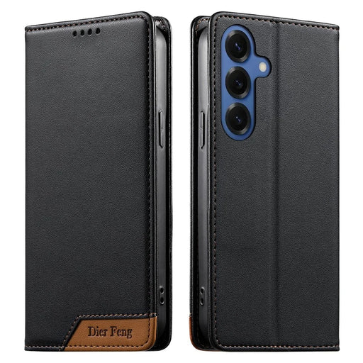 DIERFENG DF-018 for Samsung Galaxy S26+ Case RFID Blocking Wallet Leather Phone Cover with Color Splicing Logo Corner - Black - 1