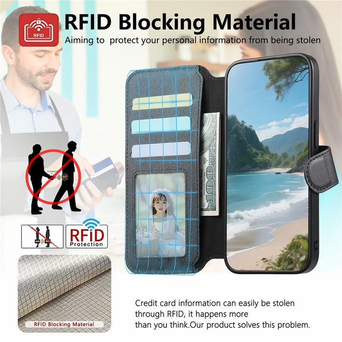 For Google Pixel 9a Magnetic Case RFID Blocking Detachable Wallet Stand Cloth Texture Leather Phone Cover - Black - 7