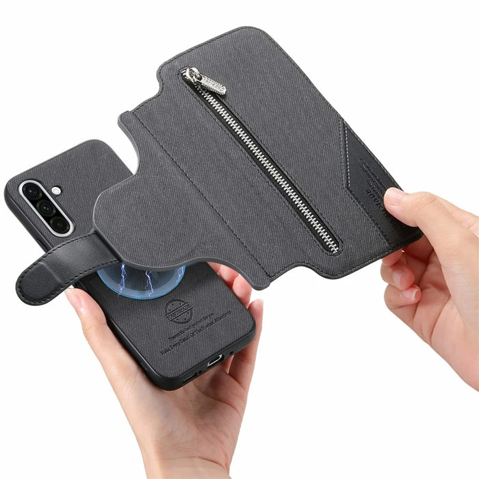 For Samsung Galaxy A16 5G  /  4G Magnetic Case RFID Blocking Detachable Wallet Stand Cloth Texture Leather Phone Cover - Black - 5