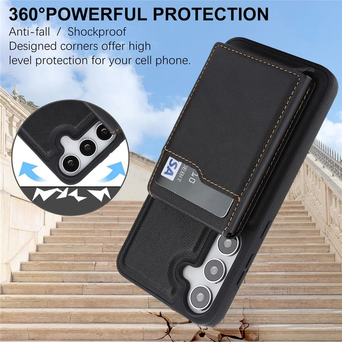 For Samsung Galaxy S26 Magnetic Cover Kickstand Leather Back Phone Shell with Detachable Pop-Up Card Case - Black - 7