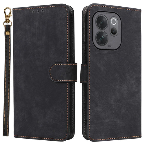 Phone Case For vivo V70 5G  /  V70 Elite 5G Wallet RFID Blocking PU Leather Phone Cover Stand with Strap - Black - 1