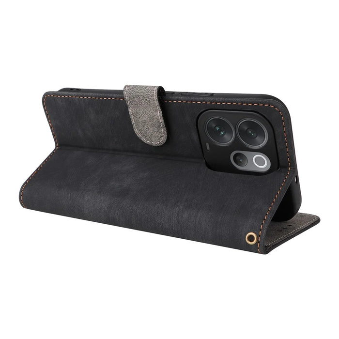 Phone Case For vivo V70 5G  /  V70 Elite 5G Wallet RFID Blocking PU Leather Phone Cover Stand with Strap - Black - 5