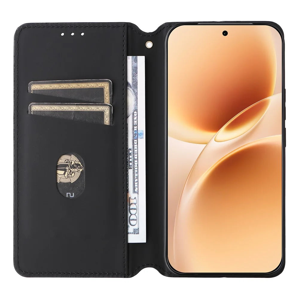 For vivo V70 5G  /  V70 Elite 5G Case Wallet Rhombus Imprinted PU Leather Phone Cover - Black - 2