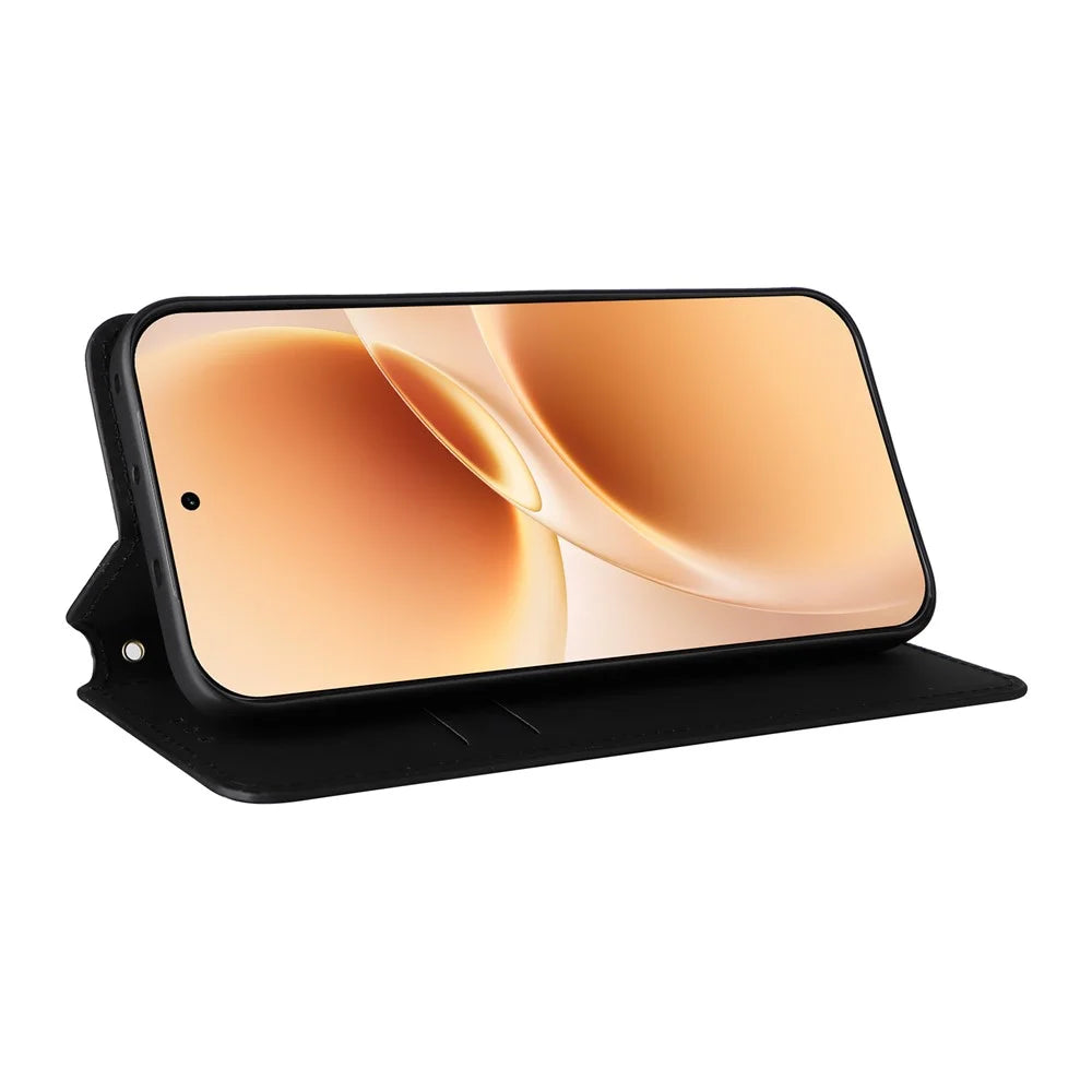 For vivo V70 5G  /  V70 Elite 5G Case Wallet Rhombus Imprinted PU Leather Phone Cover - Black - 4