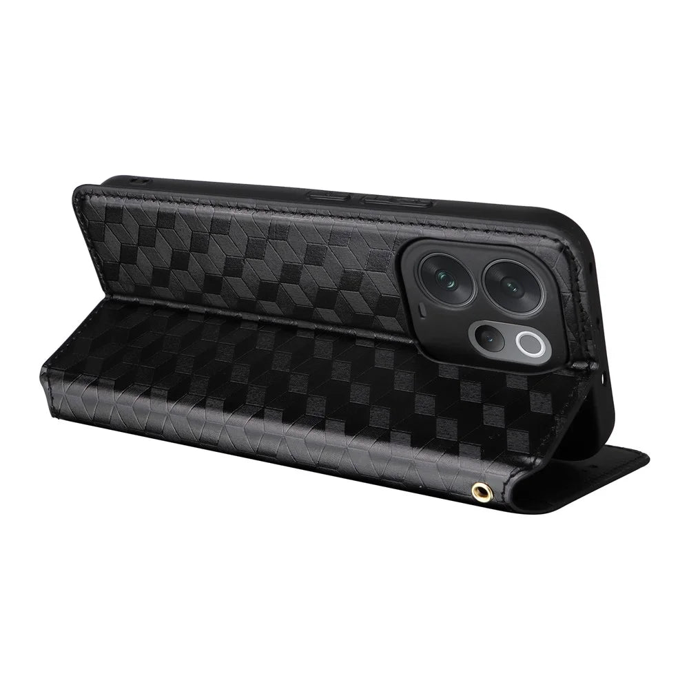 For vivo V70 5G  /  V70 Elite 5G Case Wallet Rhombus Imprinted PU Leather Phone Cover - Black - 5