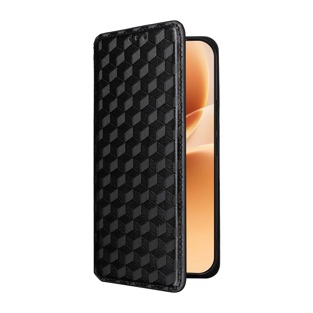 For vivo V70 5G  /  V70 Elite 5G Case Wallet Rhombus Imprinted PU Leather Phone Cover - Black - 6
