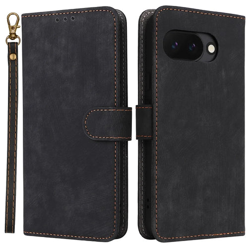 Phone Case For Google Pixel 10a Wallet RFID Blocking PU Leather Phone Cover Stand with Strap - Black - 1
