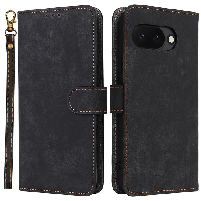 Phone Case For Google Pixel 10a Wallet RFID Blocking PU Leather Phone Cover Stand with Strap - Black - 1