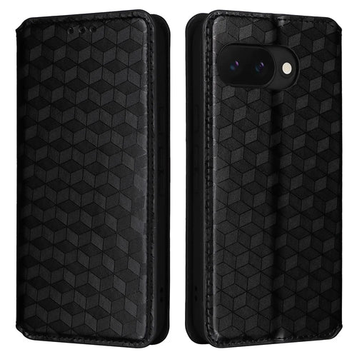 For Google Pixel 10a Case Wallet Rhombus Imprinted PU Leather Phone Cover - Black - 1