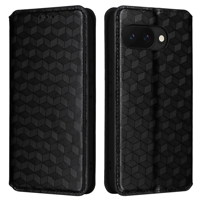 For Google Pixel 10a Case Wallet Rhombus Imprinted PU Leather Phone Cover - Black - 1