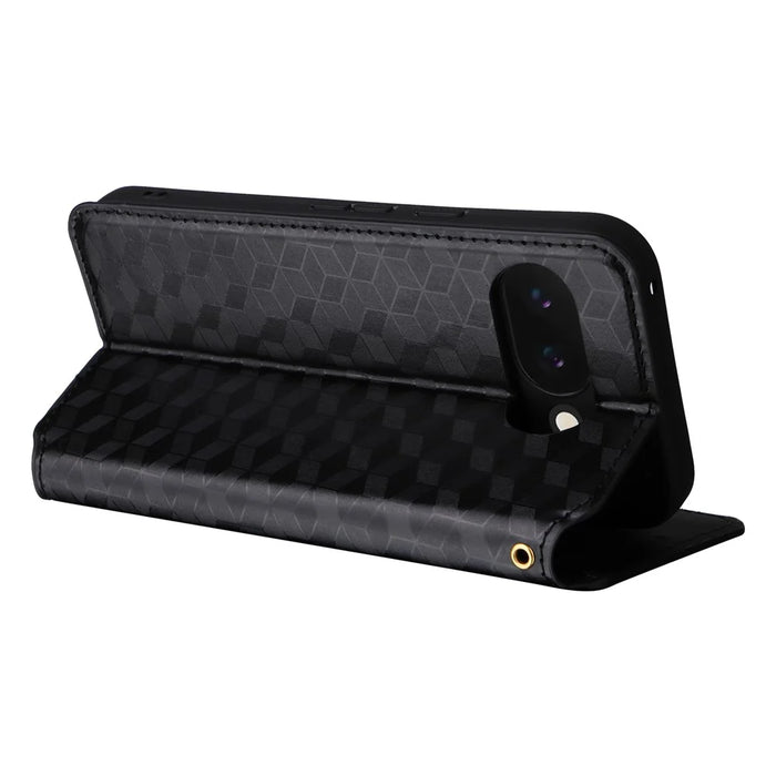 For Google Pixel 10a Case Wallet Rhombus Imprinted PU Leather Phone Cover - Black - 5