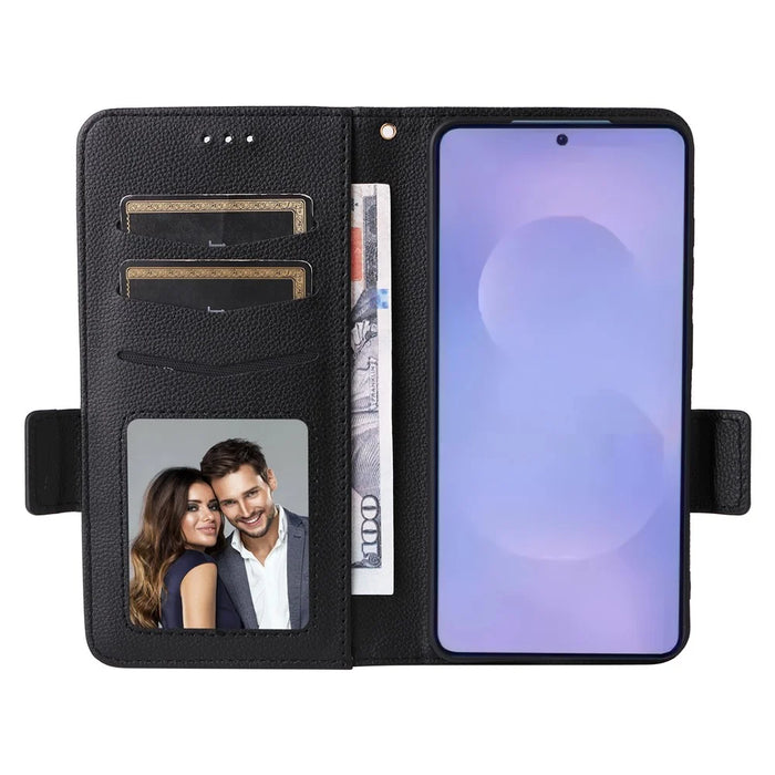 Phone Case For Samsung Galaxy S26+ Litchi Texture Wallet Leather Phone Cover with Wrist Strap - Black - 2