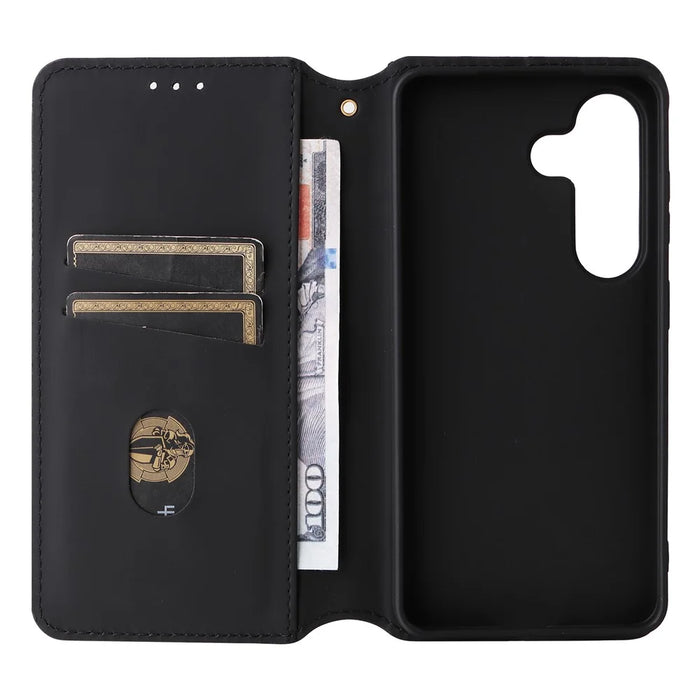 For Samsung Galaxy S26+ Case Wallet Rhombus Imprinted PU Leather Phone Cover - Black - 3
