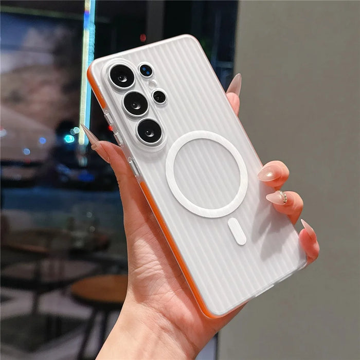 For Samsung Galaxy S26 Ultra Magnetic Phone Case Matte Texture Shockproof Protective PC Cover - Orange - 1