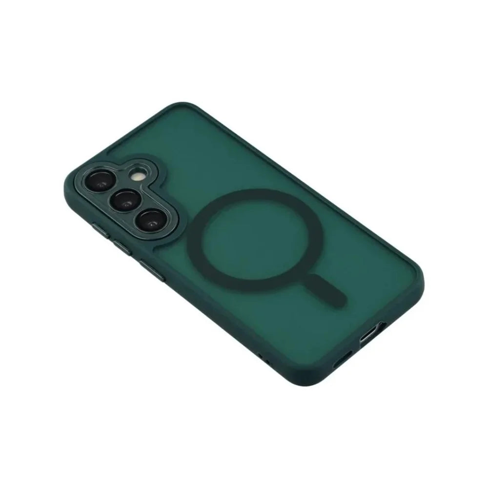WANLONFENG For Samsung Galaxy A37 5G QB Series Magnetic Case PC TPU Phone Cover with Screen Film - Dark Green - 5