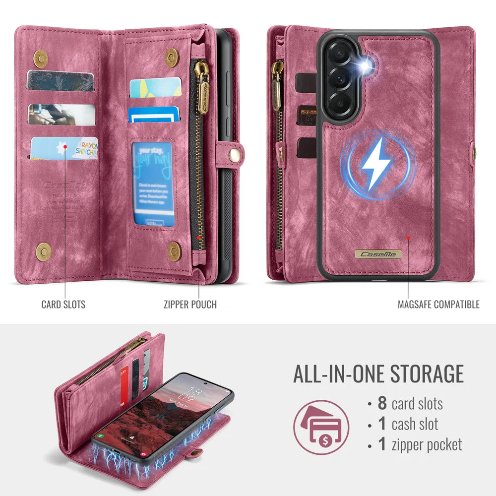 CaseMe For Samsung Galaxy A37 5G 008 Phone Cases Leather Cover with Detachable Wallet and Strap - Red - 3