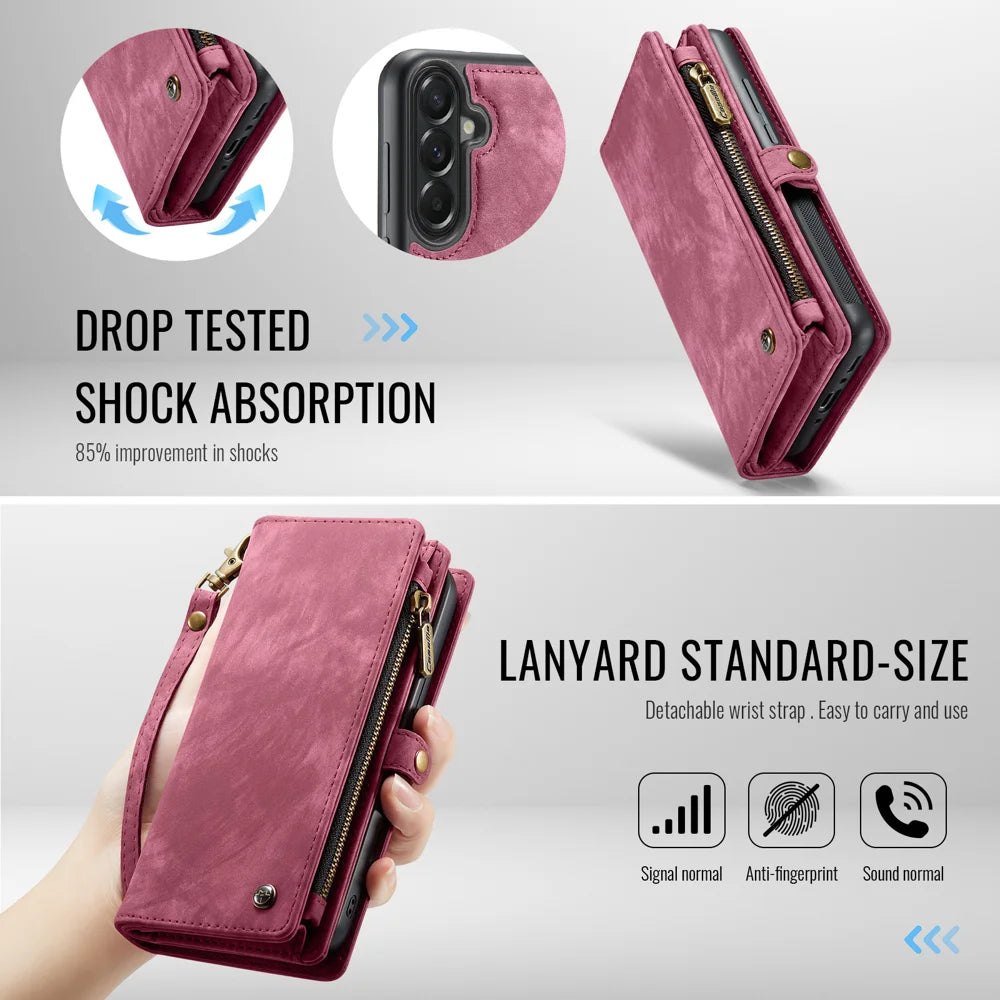 CaseMe For Samsung Galaxy A37 5G 008 Phone Cases Leather Cover with Detachable Wallet and Strap - Red - 4