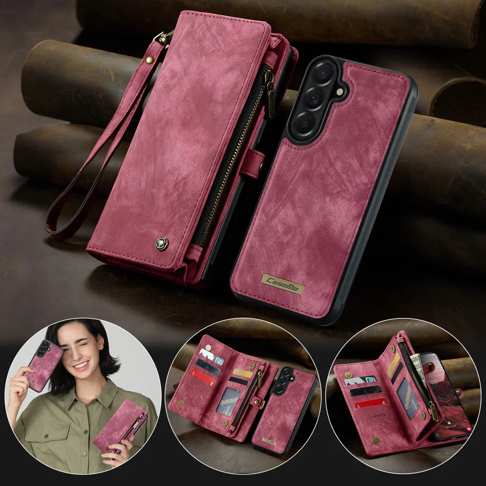 CaseMe For Samsung Galaxy A37 5G 008 Phone Cases Leather Cover with Detachable Wallet and Strap - Red - 5