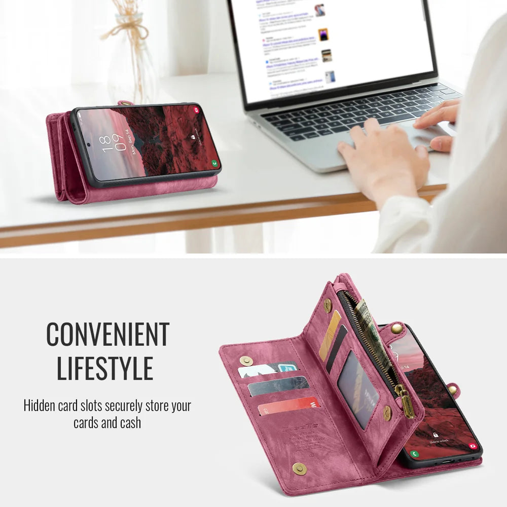 CaseMe For Samsung Galaxy A37 5G 008 Phone Cases Leather Cover with Detachable Wallet and Strap - Red - 7