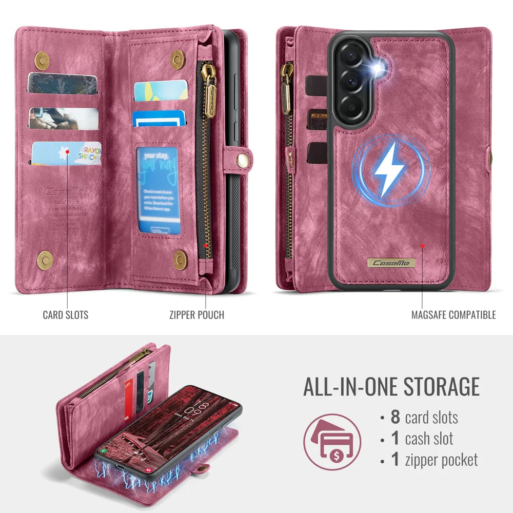 CaseMe For Samsung Galaxy A57 5G 008 Phone Cases Leather Cover with Detachable Wallet and Strap - Red - 3