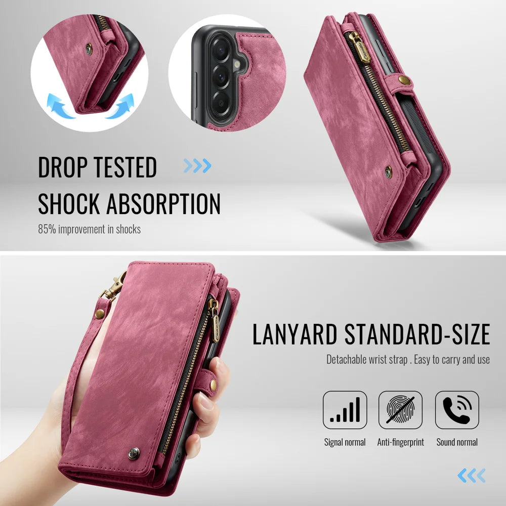 CaseMe For Samsung Galaxy A57 5G 008 Phone Cases Leather Cover with Detachable Wallet and Strap - Red - 4