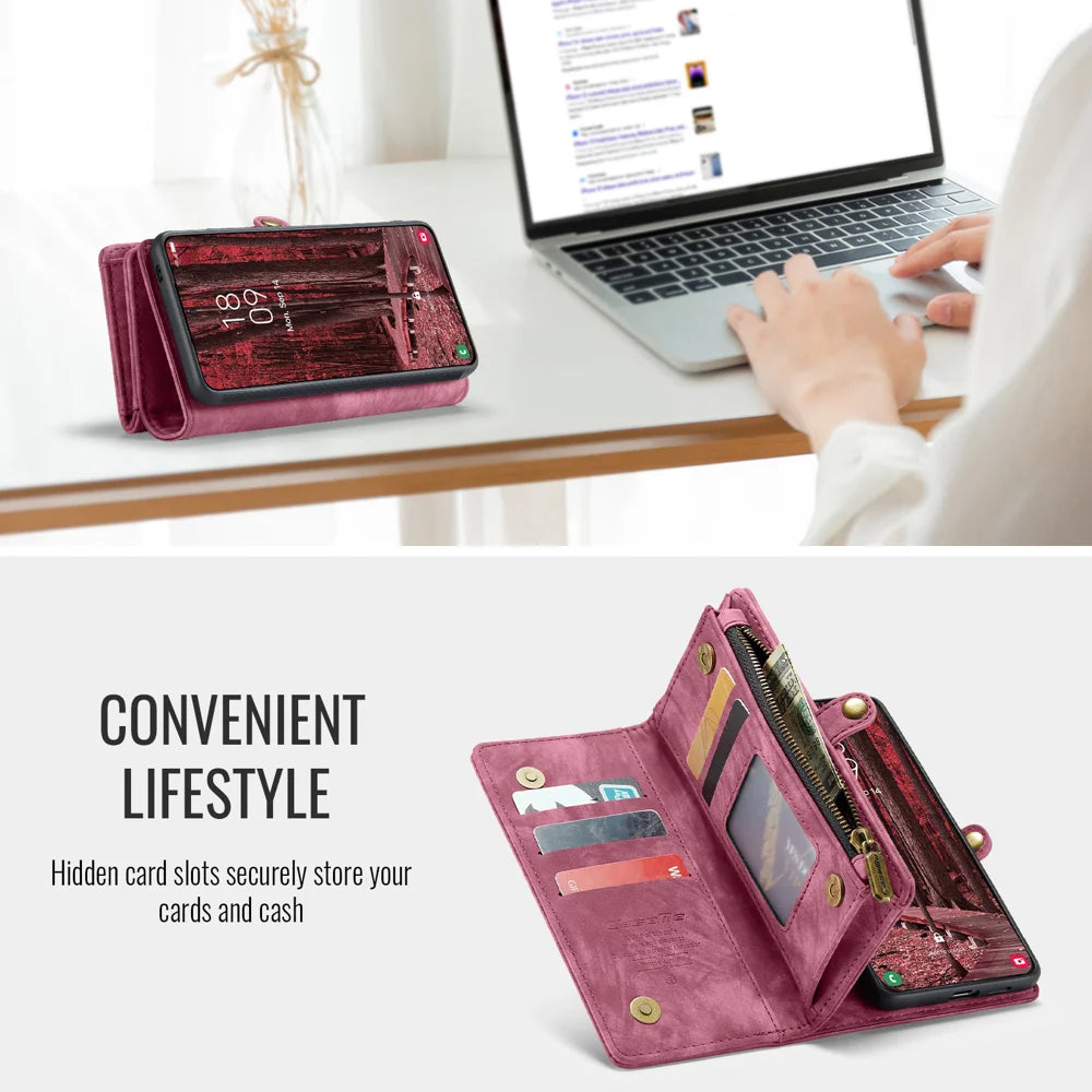 CaseMe For Samsung Galaxy A57 5G 008 Phone Cases Leather Cover with Detachable Wallet and Strap - Red - 7