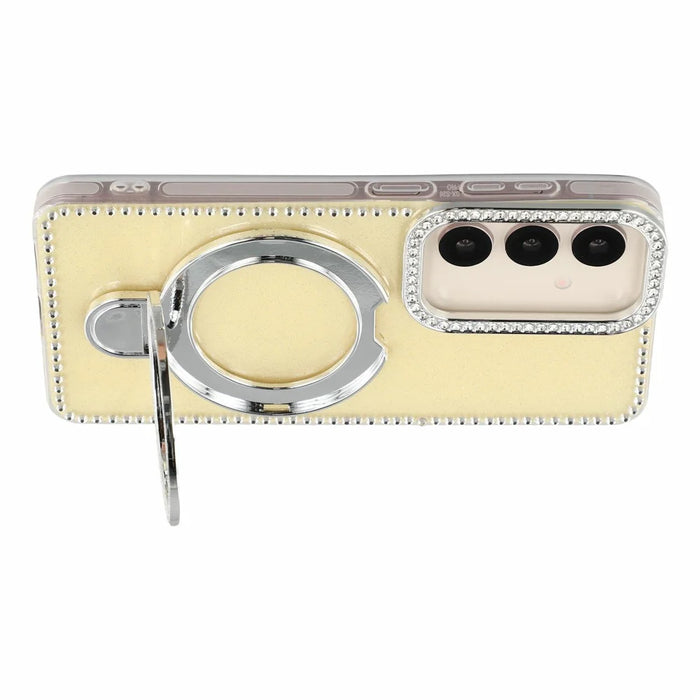 For Samsung Galaxy S26 Case Kickstand Rhinestone Edge Glitter Back TPU + PC IMD Phone Cover - Glitter Light Yellow - 5